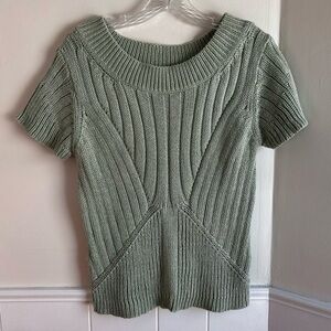 Garnet Hill Sage Green Ribbed Short Sleeve Sweater Knit Top Women’s M